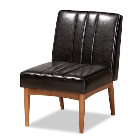 Baxton Studio Daymond Mid-Century Modern Dark Brown Faux Leather and Walnut Brown Finished Wood Dining Chair 186-11350-Zoro